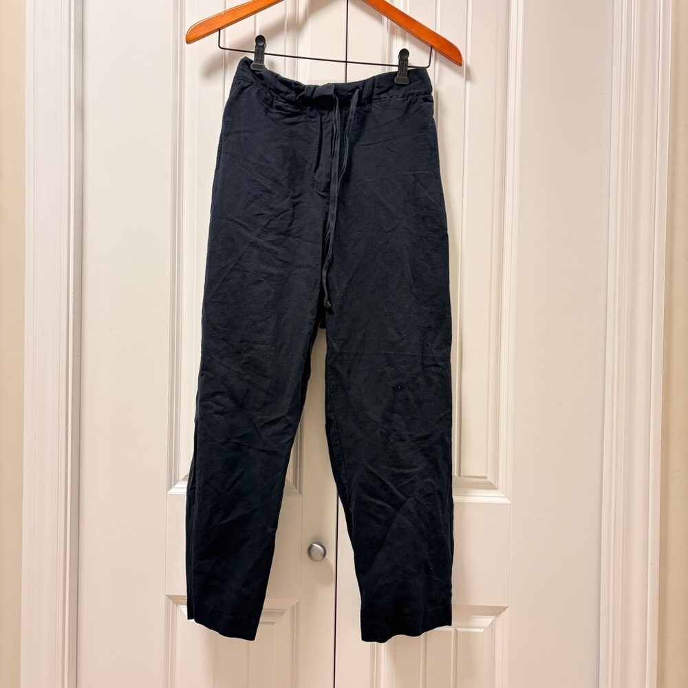 OAK + FORT Linen-Blend Drawstring Paperbag Pants Navy – S